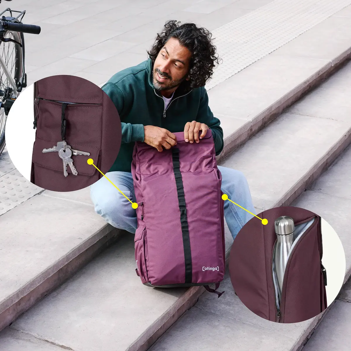 otinga Flip V3 aubergine-rot: Fahrradtasche, mit Laptopfach, 100% wasserdicht. Bei Bag-Age Berlin kaufen.